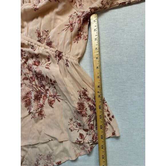 American Rag Cie Dusty Pink Floral Boho Elastic Waist Peasant Blouse Gypsy Size - Picture 6 of 7